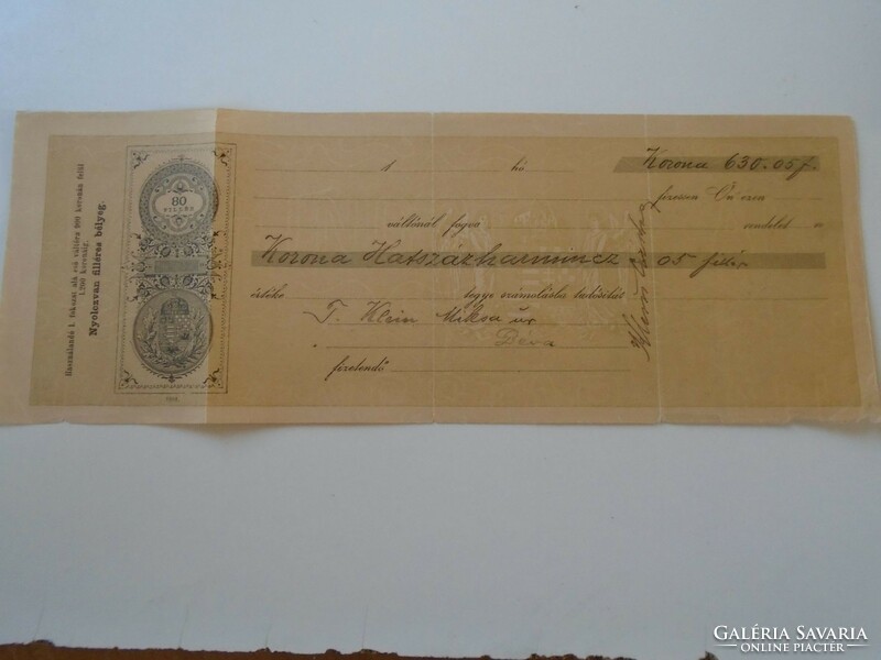 Za424.3.1 Old promissory note eighty-filer stamp 1904 - 630 crowns - Mr. Miksa Klein deva