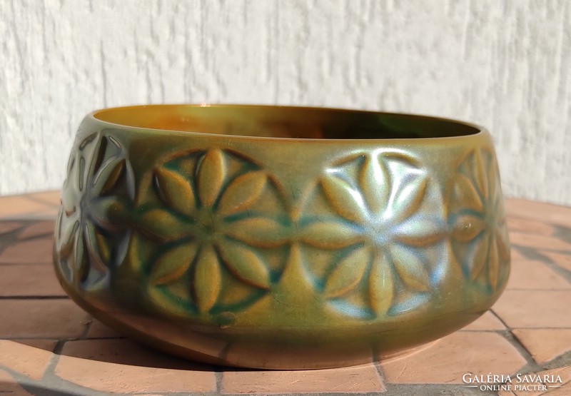 Zsolnay eosin pot, flowerpot, art deco secession pattern, beautiful. Special blue-green eosin color.