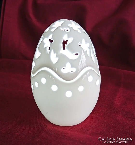 Snow white openwork bunny bone china egg bonbonier or candle holder 9cm