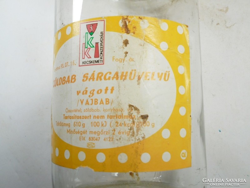 Retro papír címkés befőttes üveg - Zöldbab sárgahüvelyű Kecskeméti Konzervgyár- 1993-as évből
