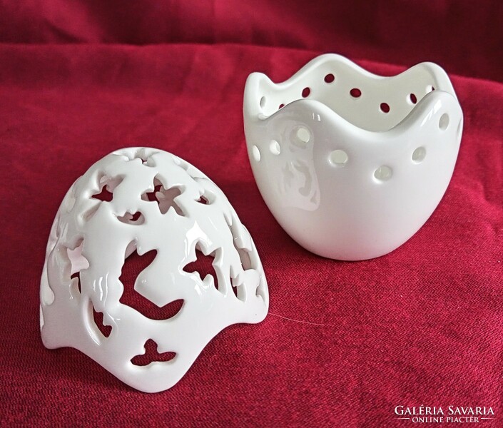 Snow white openwork bunny bone china egg bonbonier or candle holder 9cm