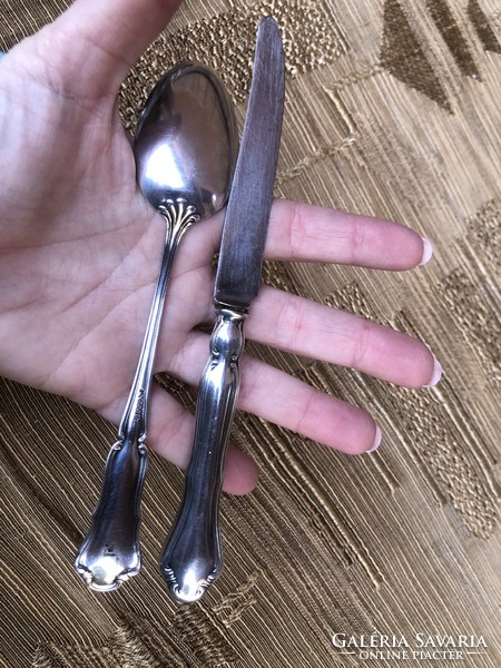 Secession style antique silver knife and spoon set