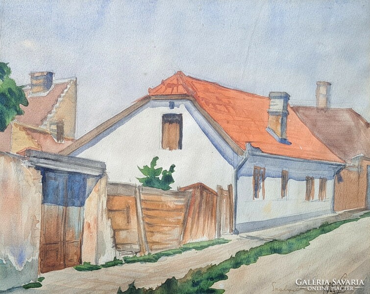Szabadka - K. Dezső, 1943 - akvarell - Szerbia, utcakép