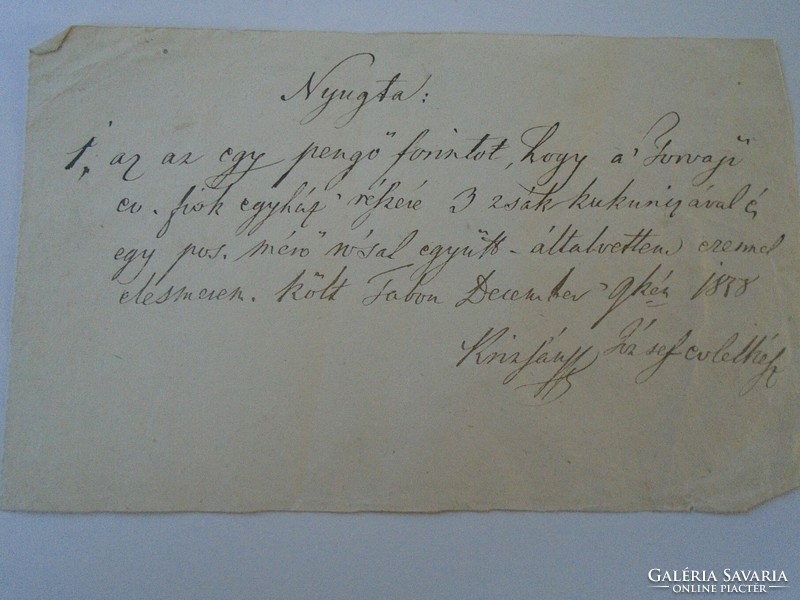 Za425.8 Old document tab - 1878 receipt - one pengő forint - 3 bags of corn - József Krizsán