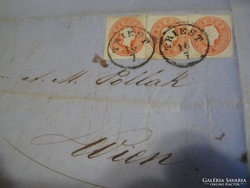 Antique letter, with stamp, without envelope 1861 Trieste, with dry stamp, authentic