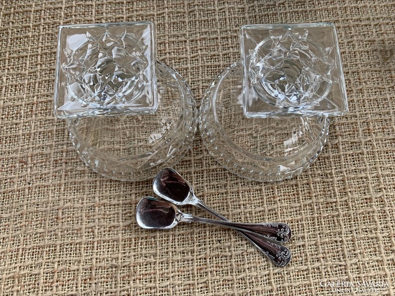 Antique glass ice cream goblet with silver plated Berndorf ice cream scoop 2 pcs.