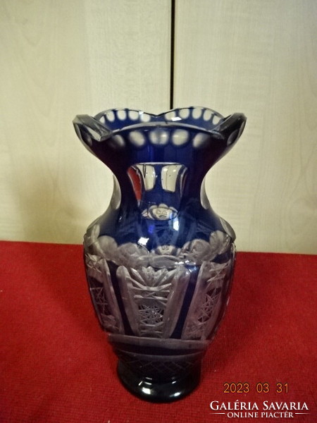 Csiszolt üveg váza, kobalt kék, magassága 16 cm. Jókai.