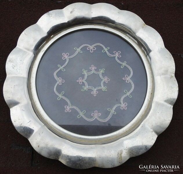 Silver-plated copper centerpiece with handwork - glass insert