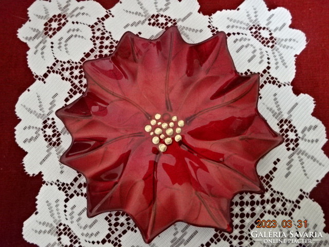 Red glass, flower-shaped centerpiece, diameter 19 cm. Jokai.