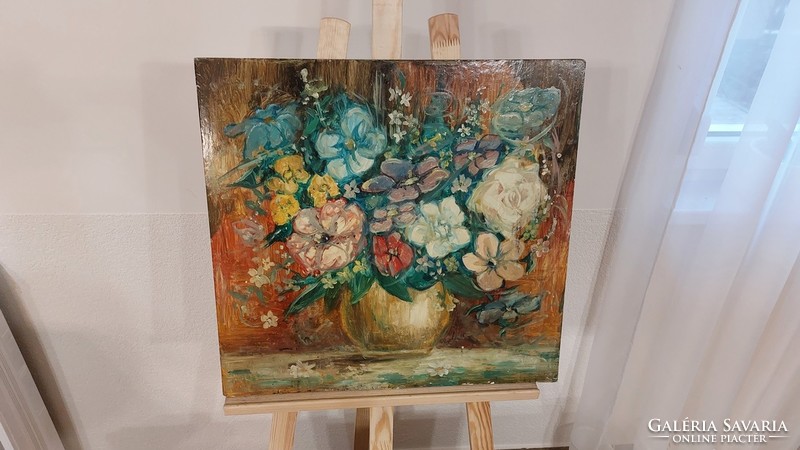 (K) Szép virágcsendélet festmény 54x52 cm