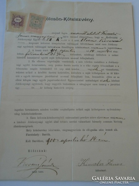 Za426.11 Old document - barót 1900 - János Kinczler - on loan - obligation - forest charity association