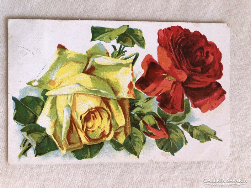 Antique rose floral litho postcard - 1924