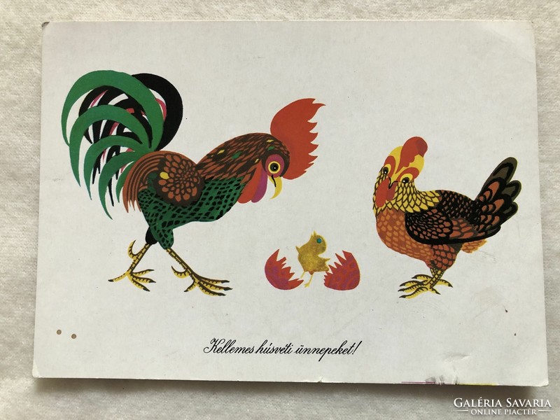 Easter postcard with old drawings - drawing by éva gábor - post office -5.
