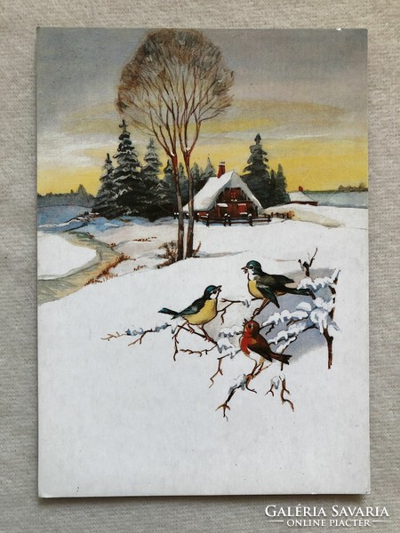 Christmas postcard - drawing by Irene Bónisné Zzeltvay - postmarked
