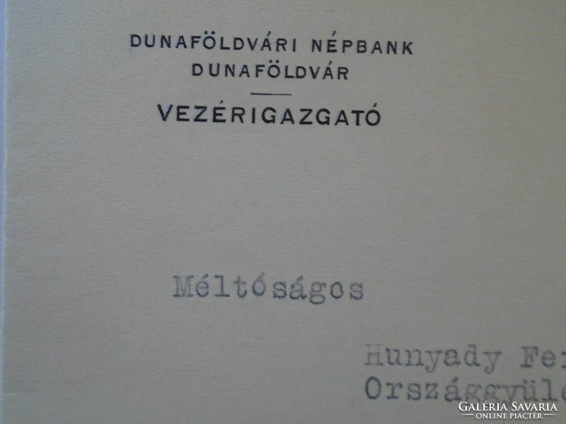 ZA432.10 Dunaföldvár Népbank 1935 -Strasser Béla vezérigazgató autográf levele Hunyady Ferenc o.k. r