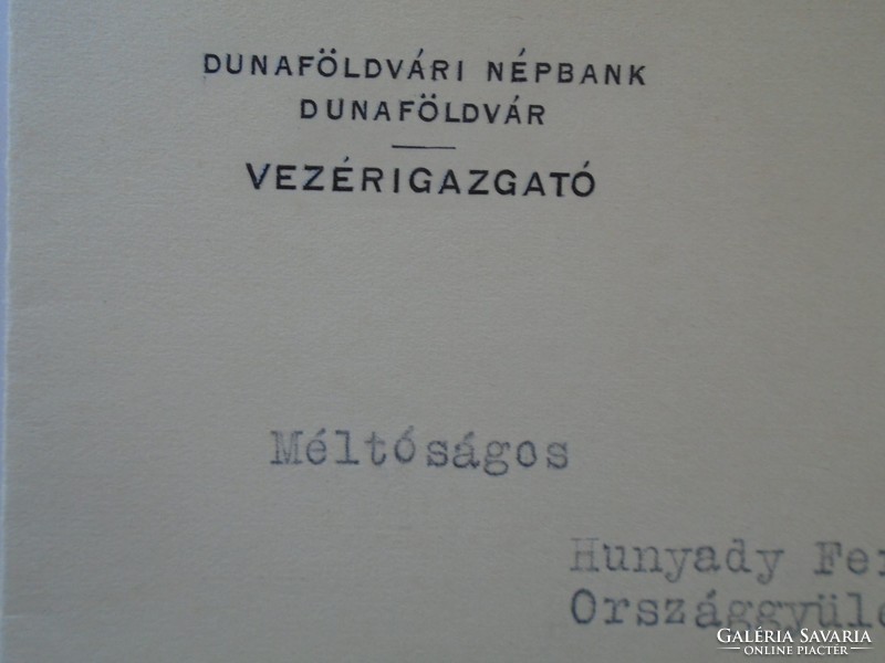 Za432.10 Dunaföldvár népbank 1935 - autograph letter of CEO Béla Strasser Ferenc Hunyady o.K. R