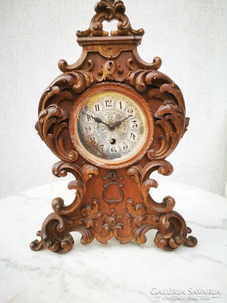 Antique Viennese baroque rococo style wooden table clock