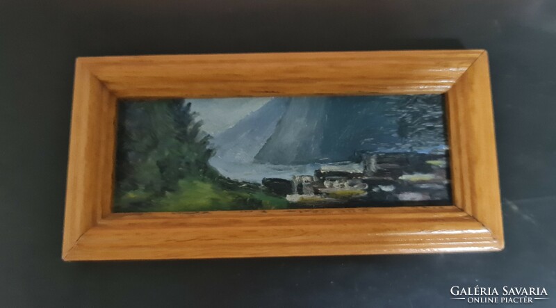 Painted mini still life in wooden frame 9x19cm