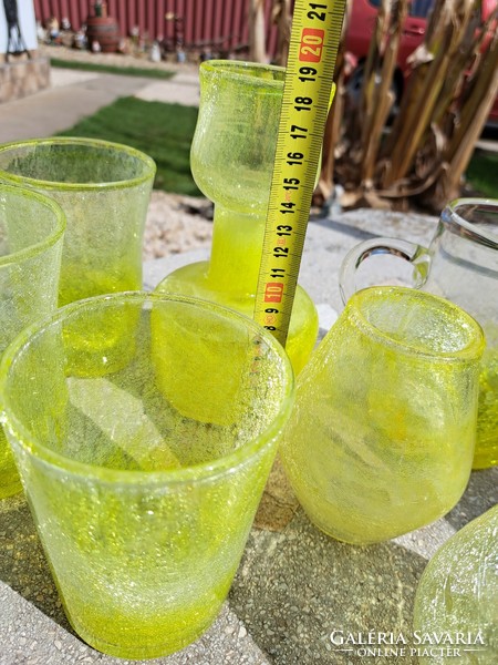 Retro citromsárga váza pohár korsó repesztett Gyönyörű  Fátyolüveg fátyol karcagi berekfürdői üveg