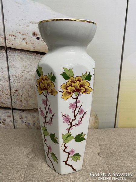 Hollóházi Porcelán Gyönyörű Nagyméretű Virágmintás Váza A42