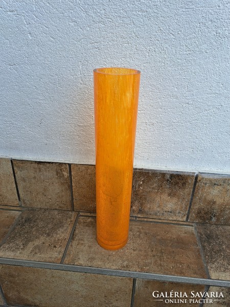 Retro sárga  narancssárga váza repesztett Gyönyörű  Fátyolüveg fátyol karcagi berekfürdői üveg