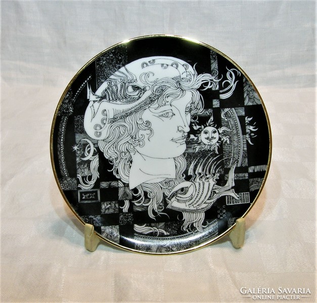 Saxon endre adria dstányér - 21 k. Hand painted with gold - i.O. Raven House porcelain 15.5 cm