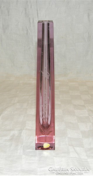 Cseh üveg váza maratott díszitéssel - Tervező: Antonin Drobnik Zeleznobrodské huta - 26 cm