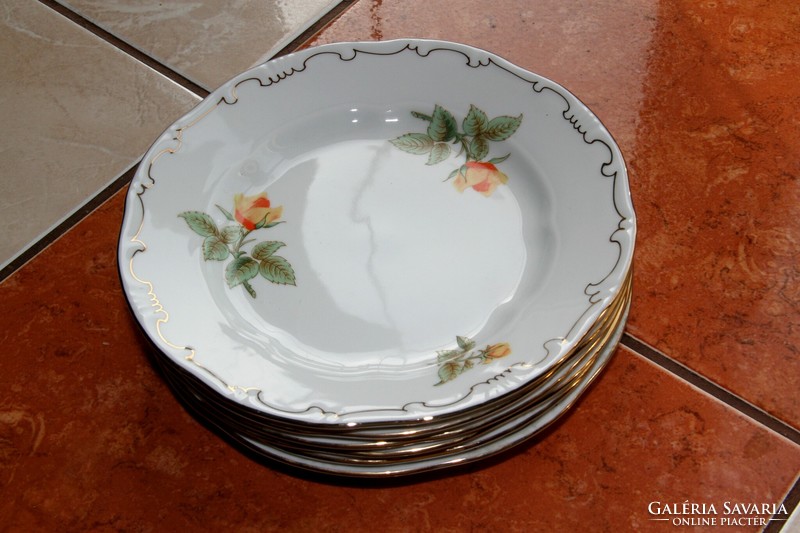 Zsolnay yellow rose cake plate 6 pcs.