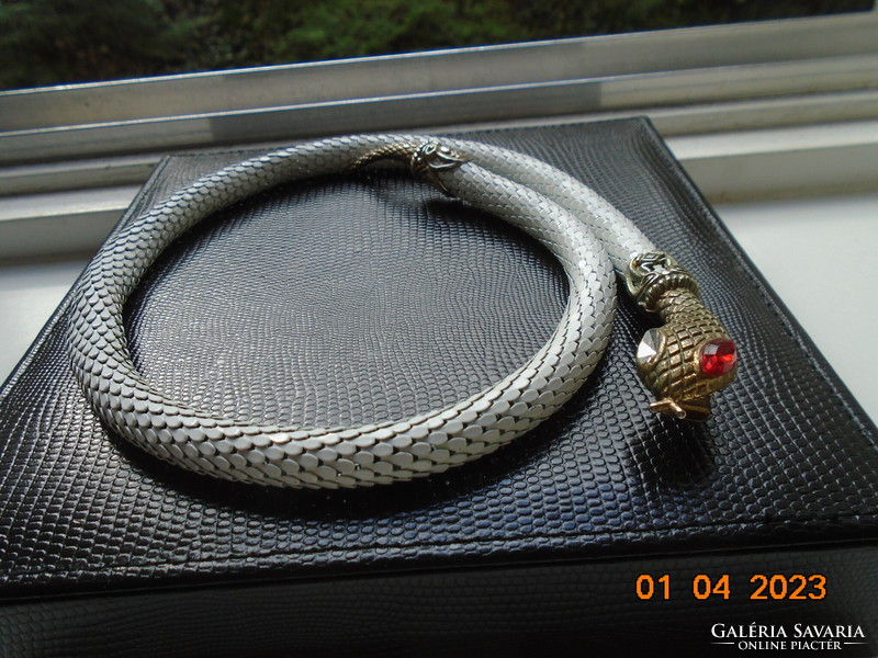 1920 Dl auld art deco white metal mesh ornate gilded head cleopatra snake necklaces
