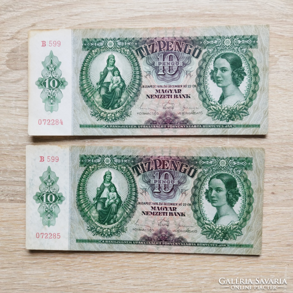 10 PENGŐ papirpénz sorszámkövető 1936. dec. 22.