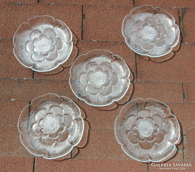 Set of glass cake plates with a flower pattern