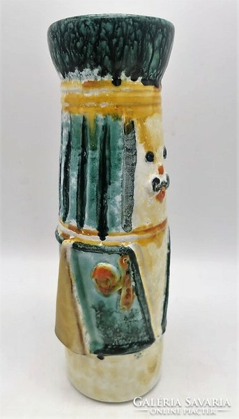 Fórizsné, 27 cm retro kerámia váza, figurális kerámia, bajuszos, ritka, jelzett