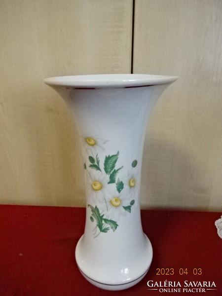 Hollóházi porcelán, margaréta virágos váza, magassága 31,5 cm. RÁBA nyugdíjazási ajándék. Jókai.