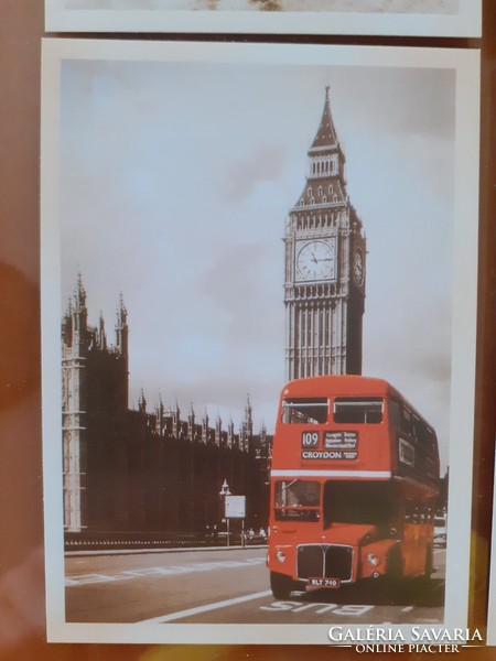 Régi stílusú 4 db képeslap London Párizs New York vintage autó fotó
