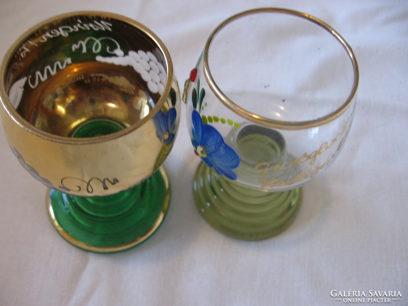 Römer brandy glasses decorated with gold and enamel, decorated with rhinestones