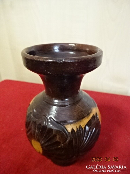 Korondi mázas kerámia váza, magassága 12 cm. Jókai.