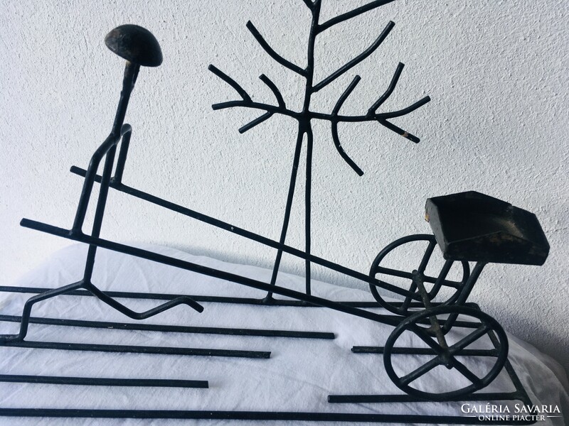 Wrought iron cart candle holder
