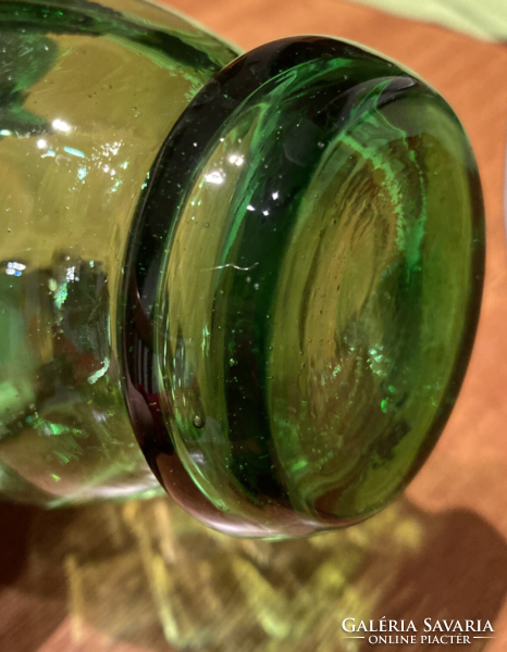 Üvegkancsó, zöld kis kancsó, retro kiöntő, váza