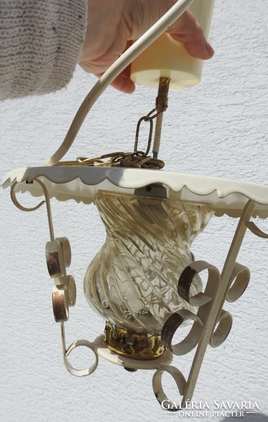 Vintage hanging lamp - for outdoor use - wrought iron / glass