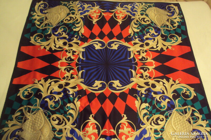 Brand new large size fine silk scarf with a special garland motif...Made in Italy!!
