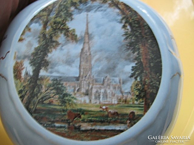 English staffordshire tea holder, vase with 3 john constable reproductions
