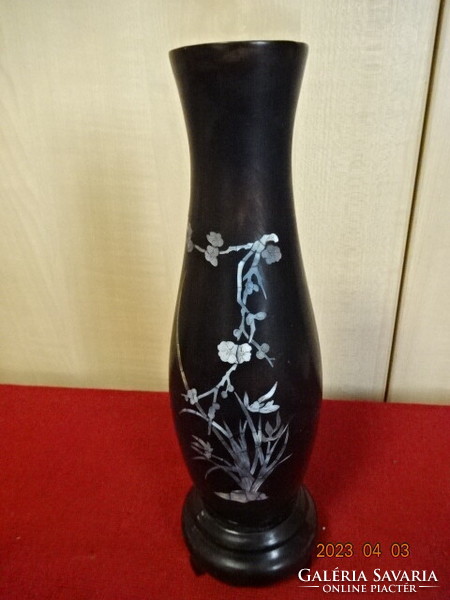 Black, oriental vase with intarsia pattern, height 25 cm. Jokai.
