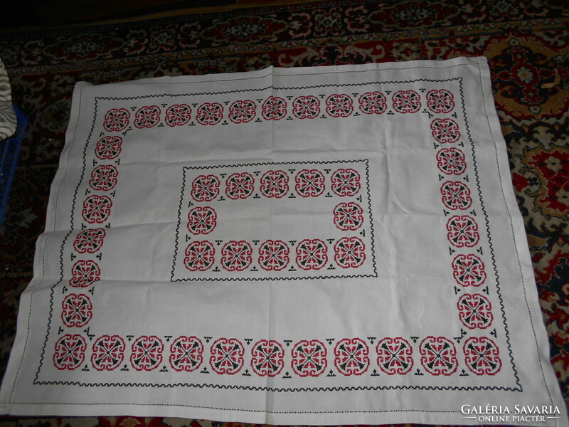 Beregi cross-stitch tablecloth, azure 120 cm x 95 cm - professionally made needlework