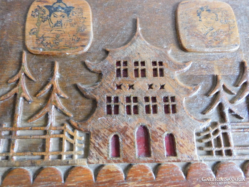 Antik faragott kínai fadoboz a császárság idejéből