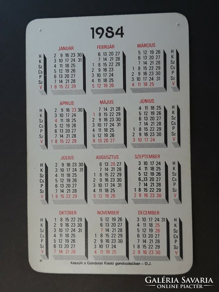 Old card calendar 1984 - salary transfer = full comfort with inscription - retro calendar