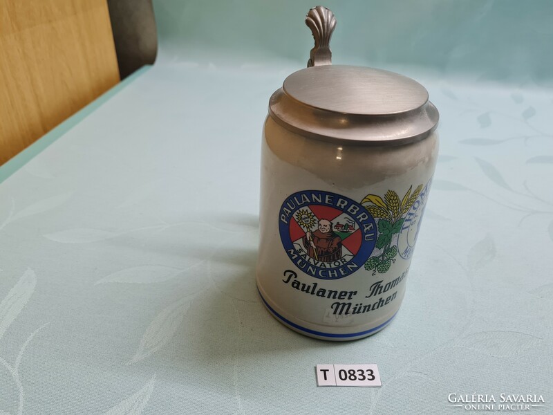 T0833 Paulaner jar with tin lid 14 cm