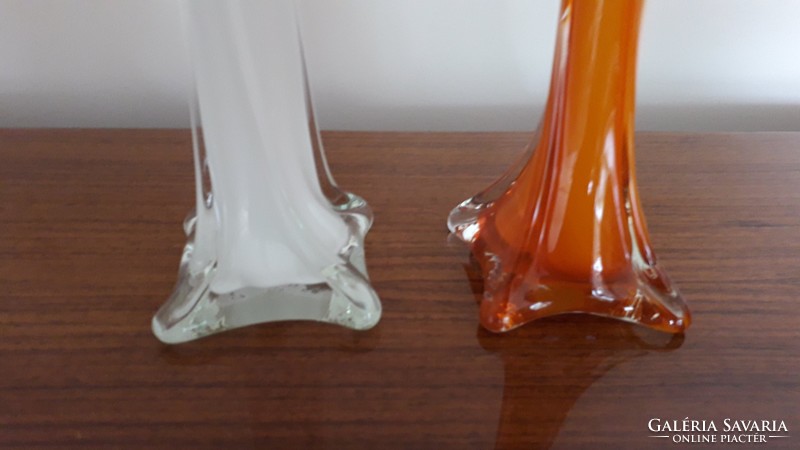 Retro üveg váza régi színes fehér narancsszínű üvegváza 2 db