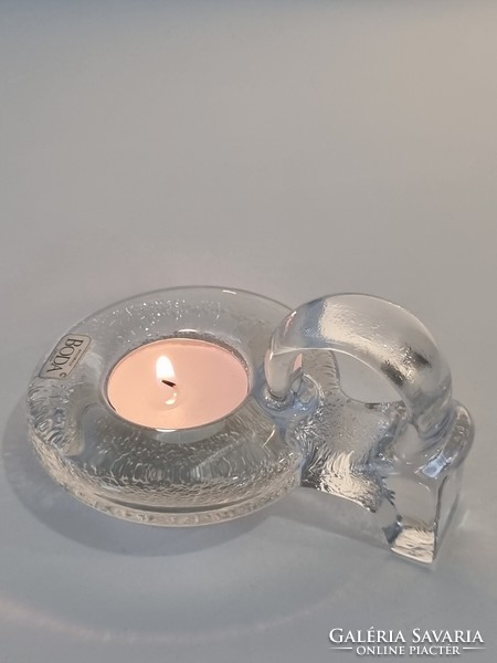 Vintage Swedish Kosta boda ice glass candle holder, marked, collector's item