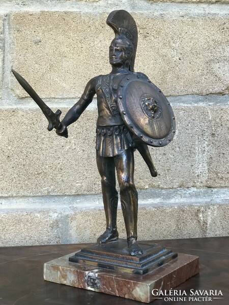 Bronz Római katona,gladiátor szobor márvány talpon 35cm