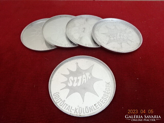 Aluminum washer, five pieces. Star soft drink with specials label. Jokai.